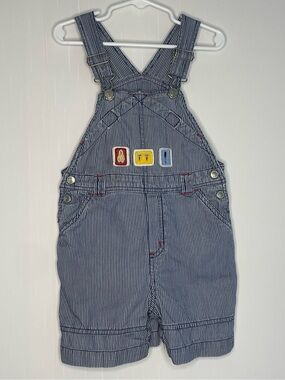Vintage Gymboree Tool Patch Pinstripe Engineer Shortalls Overalls 3Т FLAW